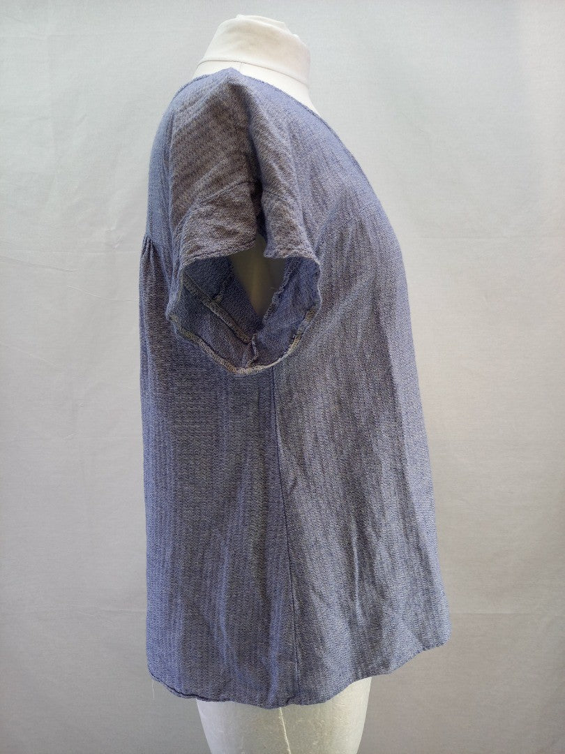 Harris Wilson Blue Cotton Smock Blouse Top with Button-down Back - Size 3