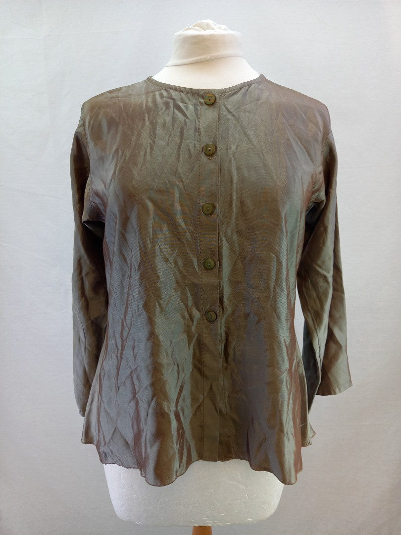 CTC Carol Turner Grey Iridescent Button Up Vintage Blouse - Size 12