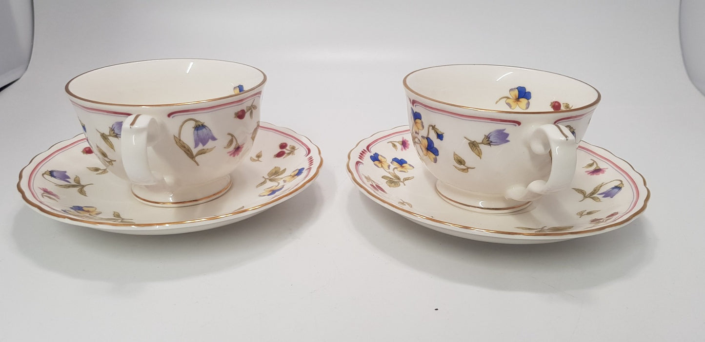 Nitto Pottery 2 x Cups & Saucers Japanese Floral Design VGC