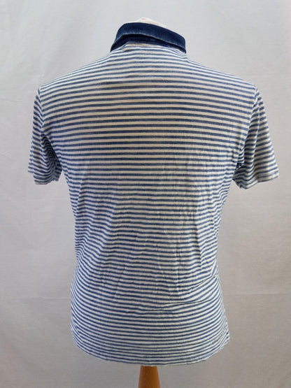 Bowery NYC Supply Blue & White Striped Collared Cotton Mens T Shirt - Size S
