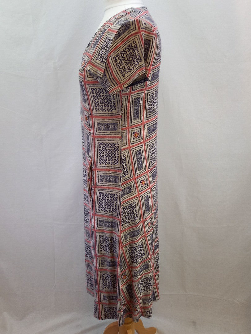 Sahara Multicoloured Patterned Short Sleeve Jersey Midi Dress - Size M