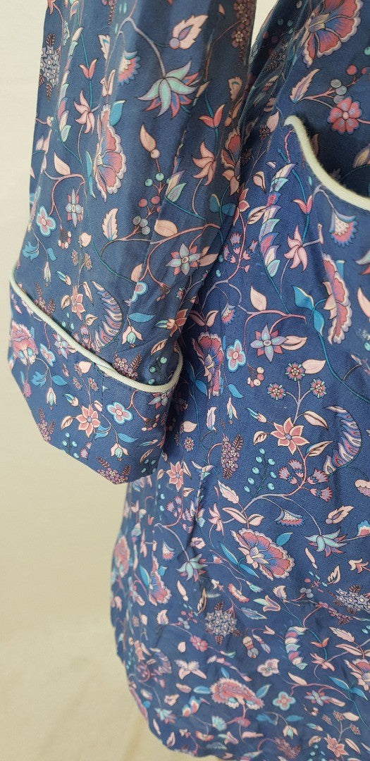 Liberty Summer Dressing Gown Blue with Pink flowers Size S VGC