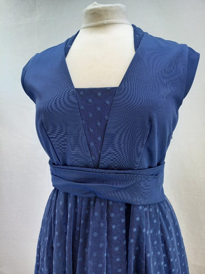 Reiss Blue Lace Detail Retro Fit & Flare Dress - Size UK 14