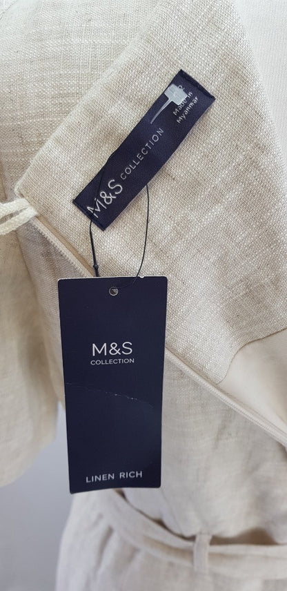 M&S Collection Oatmeal Linen Rich Midi Dress Size 12 BNWT