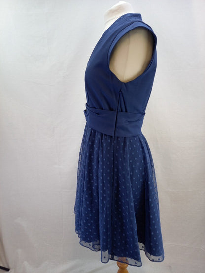 Reiss Blue Lace Detail Retro Fit & Flare Dress - Size UK 14
