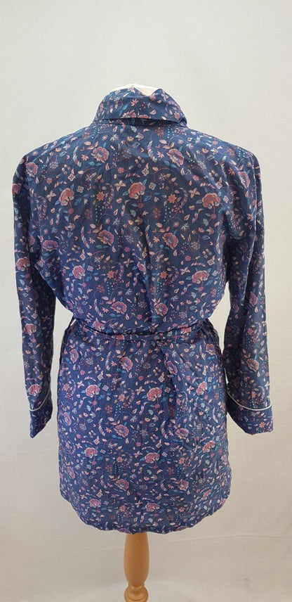 Liberty Summer Dressing Gown Blue with Pink flowers Size S VGC