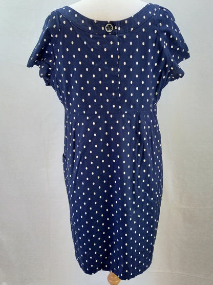 Joules Navy Blue & White Polka Dot Retro Cotton Dress with Pockets - Size UK 18