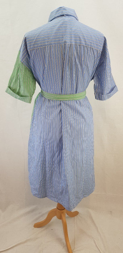 Culture Green Blue White Stripy 100% Cotton Shirt Dress Size S/M BNWT