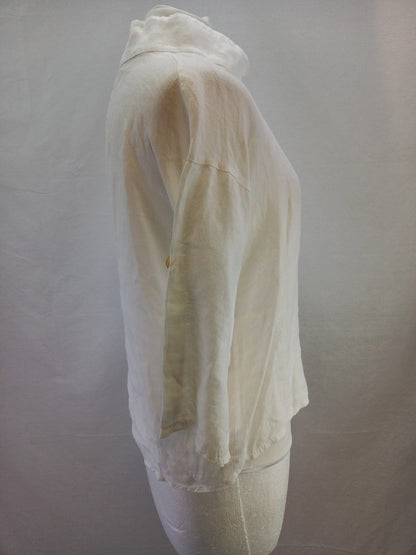 Bellambra White Linen Asymmetrical Collar Linen Lagenlook Top - Size S