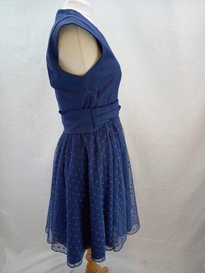 Reiss Blue Lace Detail Retro Fit & Flare Dress - Size UK 14