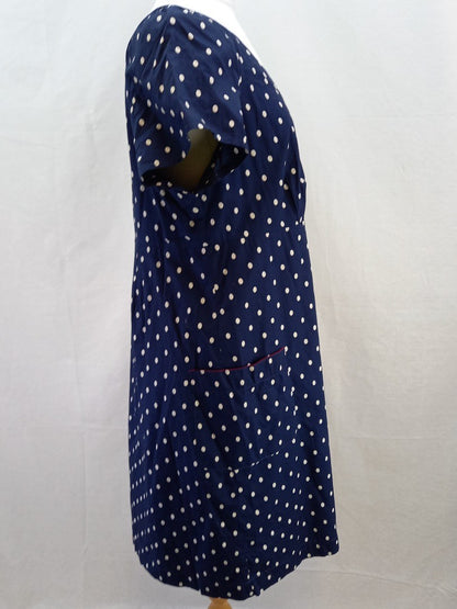 Joules Navy Blue & White Polka Dot Retro Cotton Dress with Pockets - Size UK 18