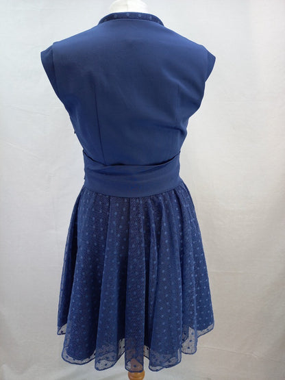 Reiss Blue Lace Detail Retro Fit & Flare Dress - Size UK 14