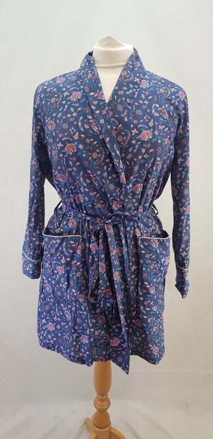 Liberty Summer Dressing Gown Blue with Pink flowers Size S VGC