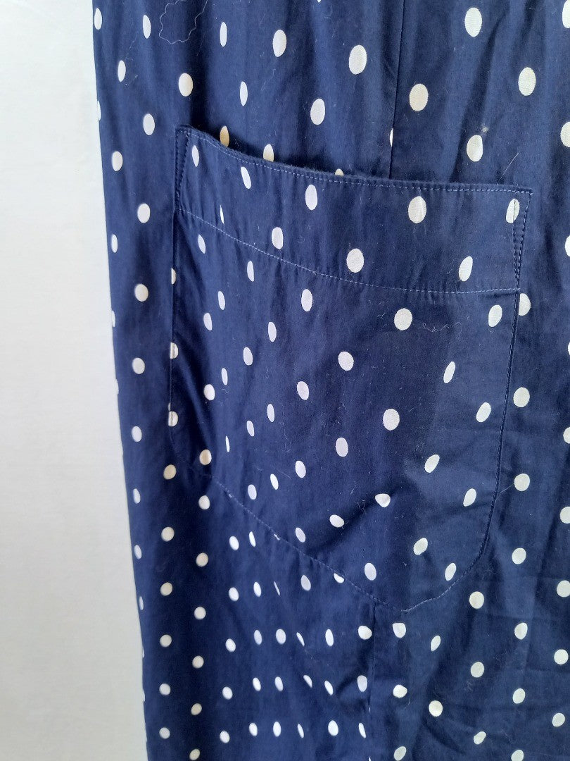 Joules Navy Blue & White Polka Dot Retro Cotton Dress with Pockets - Size UK 18