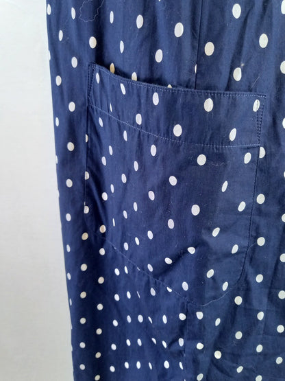 Joules Navy Blue & White Polka Dot Retro Cotton Dress with Pockets - Size UK 18