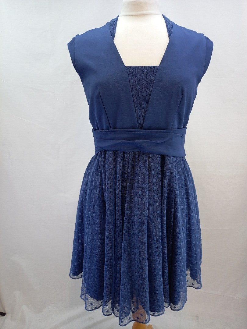 Reiss Blue Lace Detail Retro Fit & Flare Dress - Size UK 14