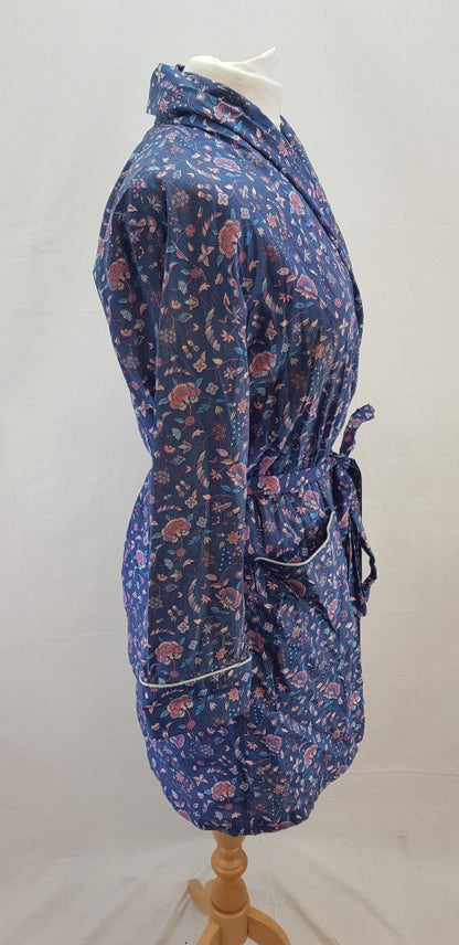 Liberty Summer Dressing Gown Blue with Pink flowers Size S VGC