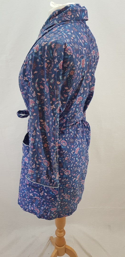 Liberty Summer Dressing Gown Blue with Pink flowers Size S VGC