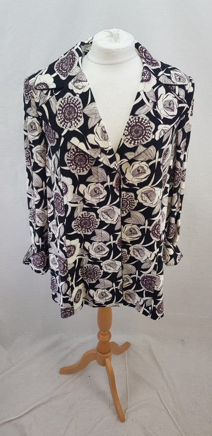 Laura Ashley Linen Coat Black Oatmeal Aubergine Size 14 VGC