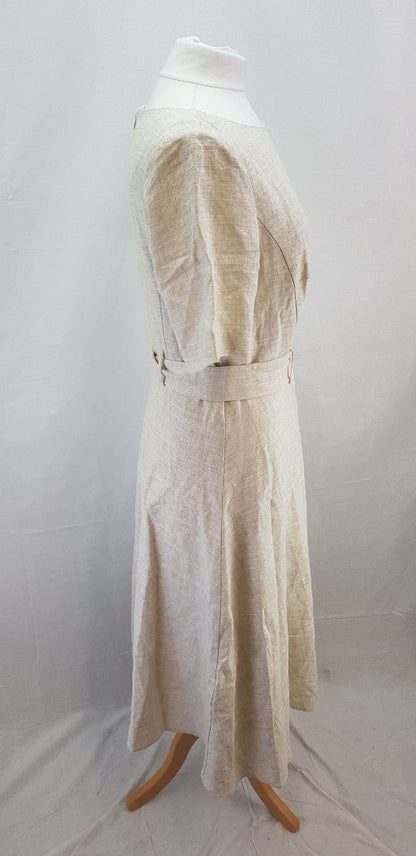 M&S Collection Oatmeal Linen Rich Midi Dress Size 12 BNWT