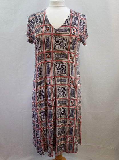 Sahara Multicoloured Patterned Short Sleeve Jersey Midi Dress - Size M