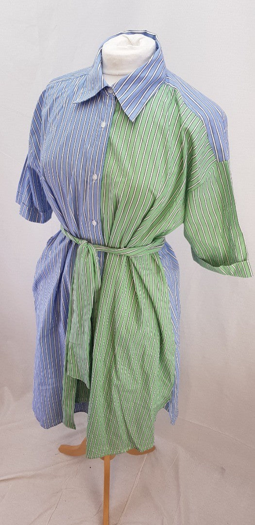 Culture Green Blue White Stripy 100% Cotton Shirt Dress Size S/M BNWT