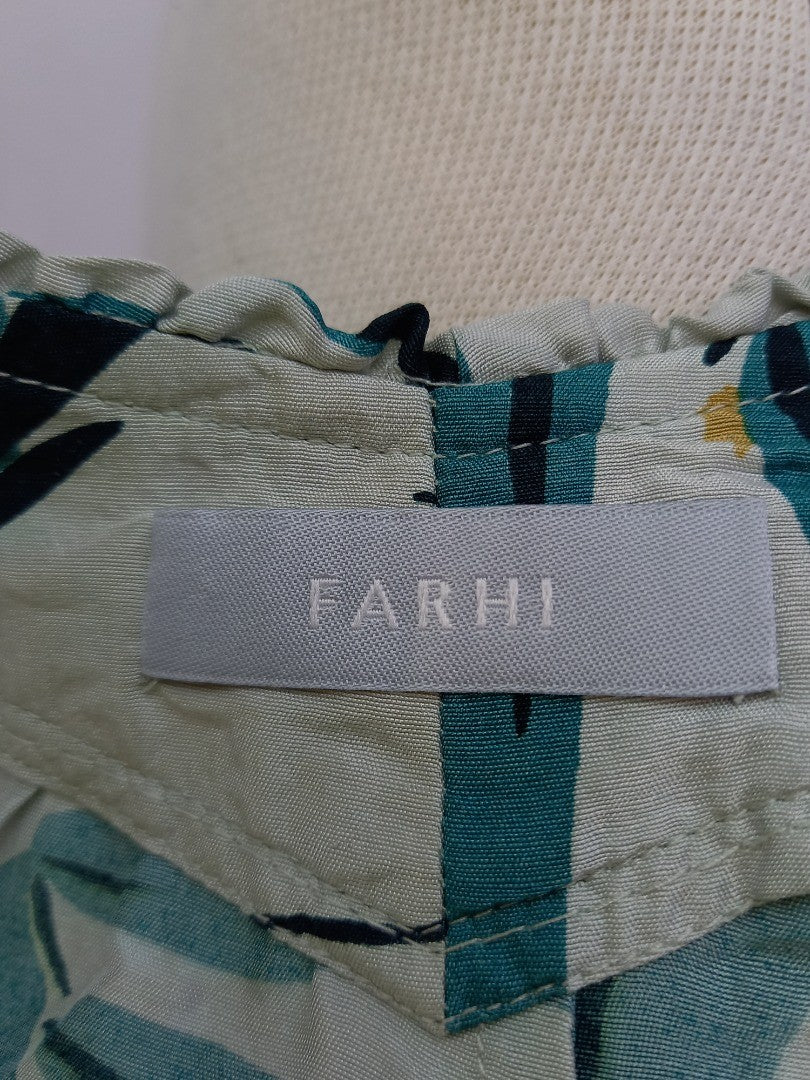Farhi Blue Floral Satin 100% Silk Summer Shift Dress - Size UK 8