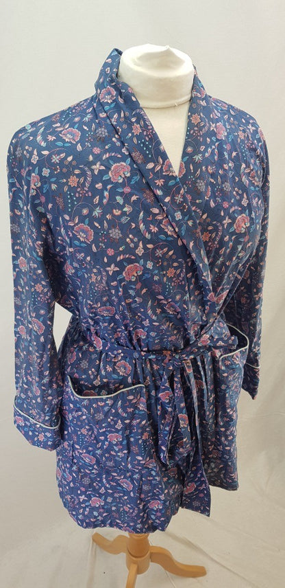 Liberty Summer Dressing Gown Blue with Pink flowers Size S VGC