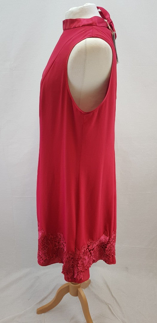 Monsoon Satin Cerise Pink Knee Length Evening Dress Size 18 BNWT