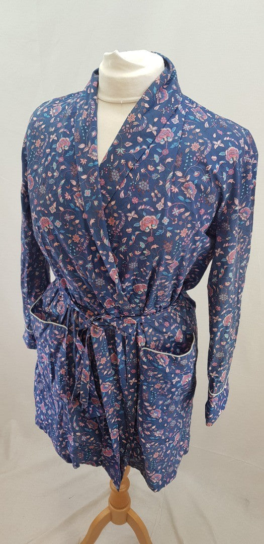 Liberty Summer Dressing Gown Blue with Pink flowers Size S VGC