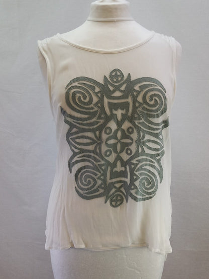 Nougat London White Semi Sheer Patterned Vest Top - Size 4