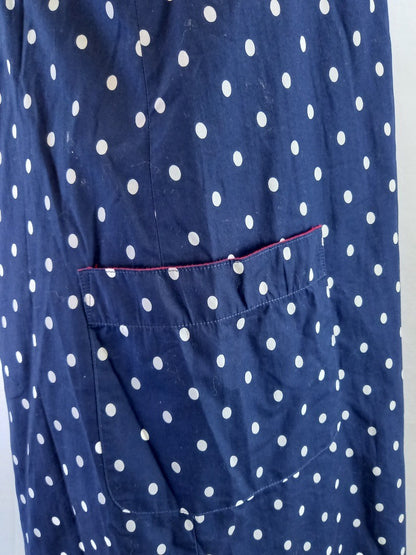 Joules Navy Blue & White Polka Dot Retro Cotton Dress with Pockets - Size UK 18