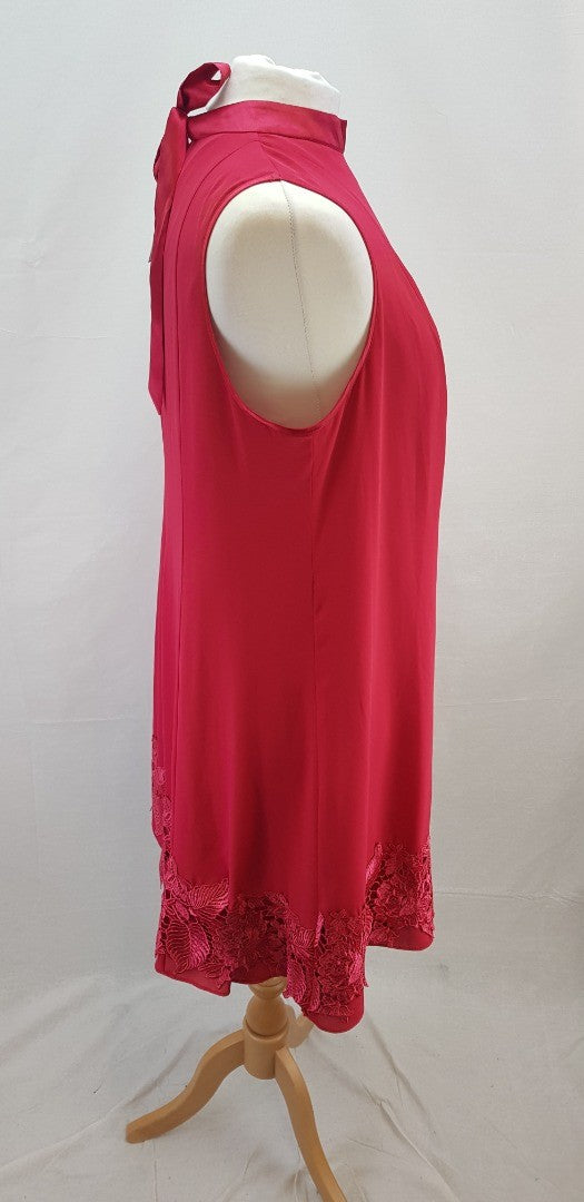 Monsoon Satin Cerise Pink Knee Length Evening Dress Size 18 BNWT