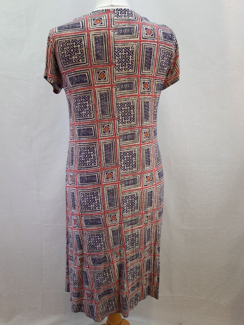 Sahara Multicoloured Patterned Short Sleeve Jersey Midi Dress - Size M