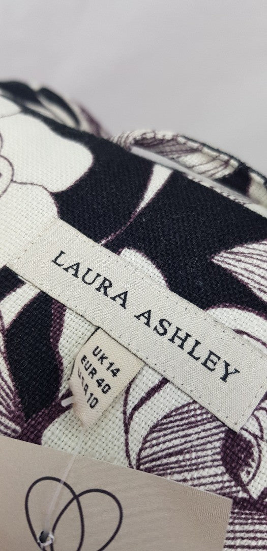 Laura Ashley Linen Coat Black Oatmeal Aubergine Size 14 VGC