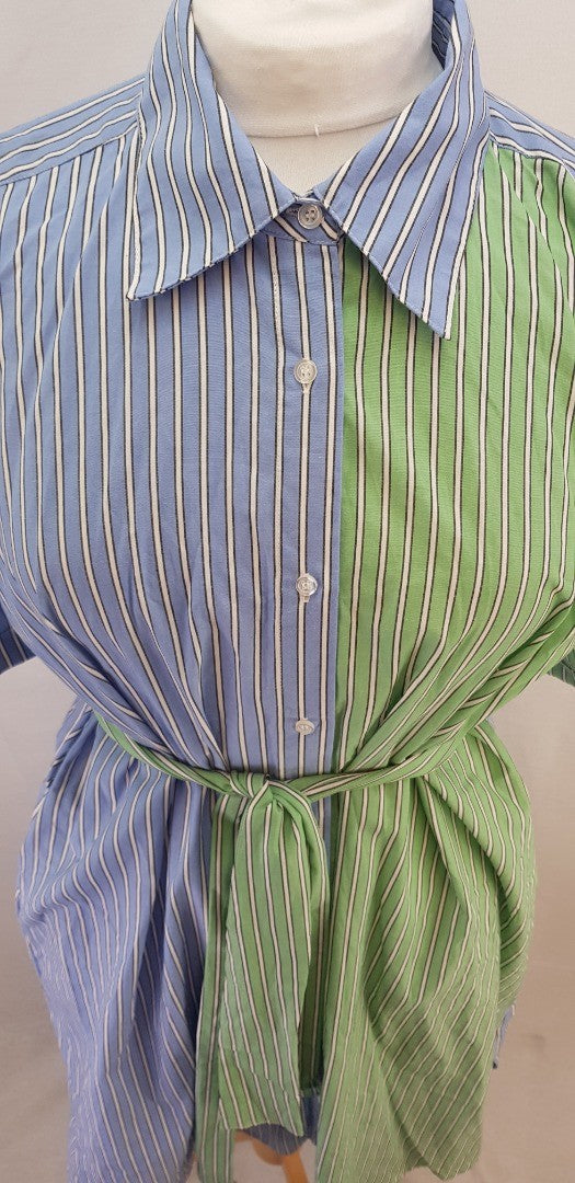 Culture Green Blue White Stripy 100% Cotton Shirt Dress Size S/M BNWT