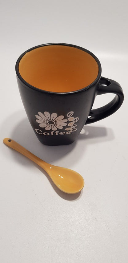 WIV x4 Ceramic Colourful Coffee Mugs with Matching Spoons - BNIB