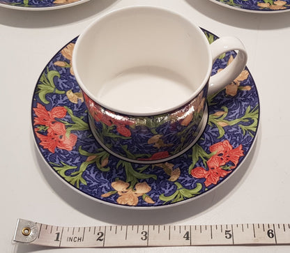 Set of 3 Dunoon Cups & Saucers Fine Bone China Based on William Morris Flower Designs