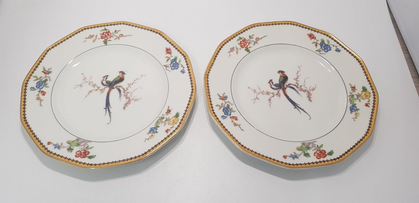 2x Theodore Haviland Limoges Salad Plates Birds of paradise VGC