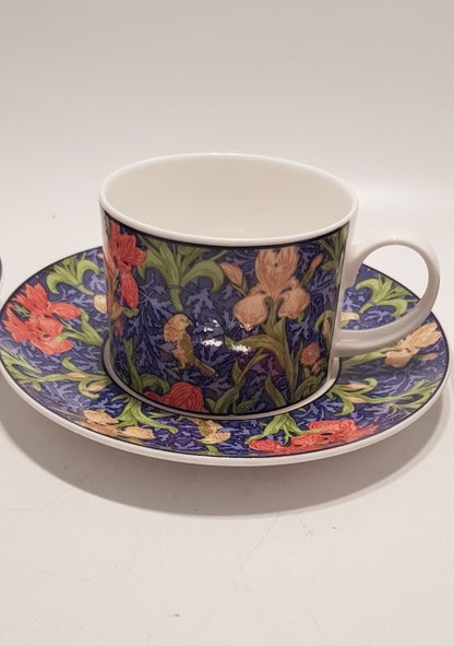 Set of 3 Dunoon Cups & Saucers Fine Bone China Based on William Morris Flower Designs