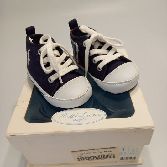 Ralph Lauren Layette High Top Canvas Navy Baby Shoes - NIB - UK Size 0.5 (6w-3m)