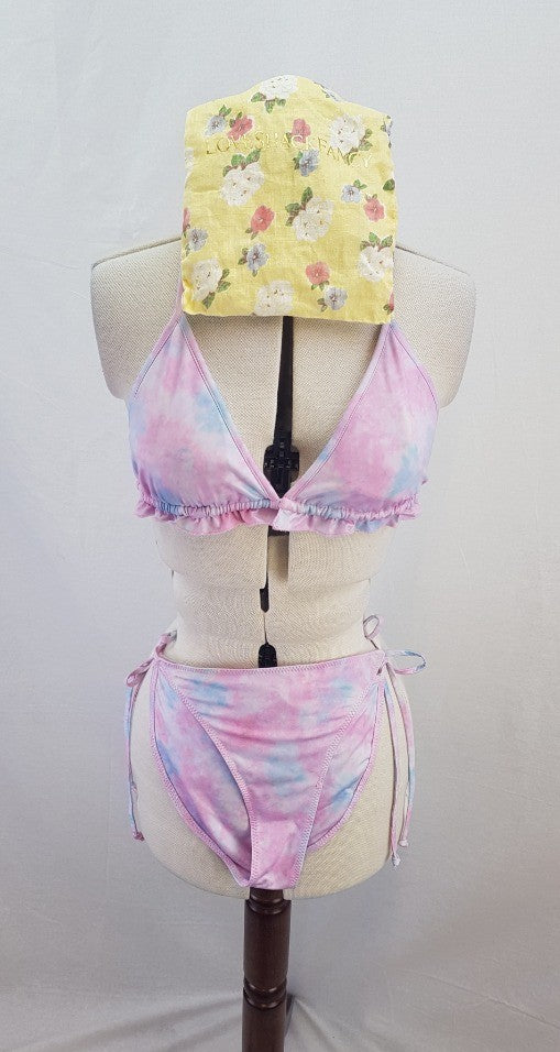 Love Shack Fancy Bikini In Bag Size L Pink & Purple Tie Bikini with slight padding VGC