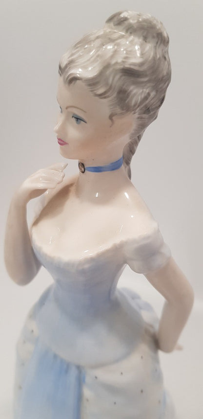 Coalport Emma Figurine Ladies of Fashion 21cm Blue Dress with Bustle. EC