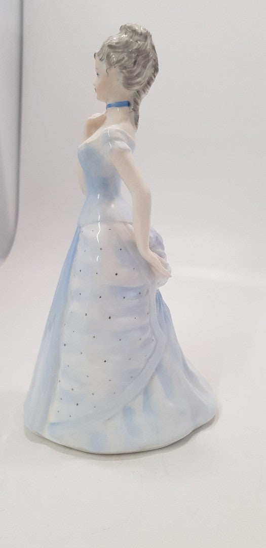 Coalport Emma Figurine Ladies of Fashion 21cm Blue Dress with Bustle. EC