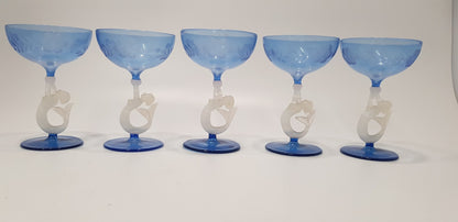 Art Deco Bimini Liquer Set Mermaid Cordial Glasses plus Decanter Antique EC