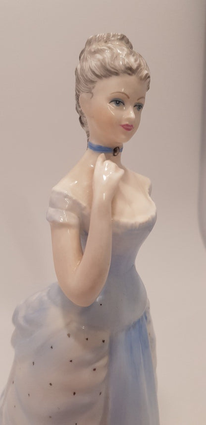 Coalport Emma Figurine Ladies of Fashion 21cm Blue Dress with Bustle. EC