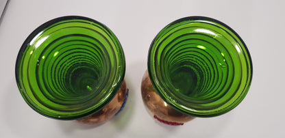 German Jewelled Wine Glass x2 Stemed Boppard Green Gold Vintage