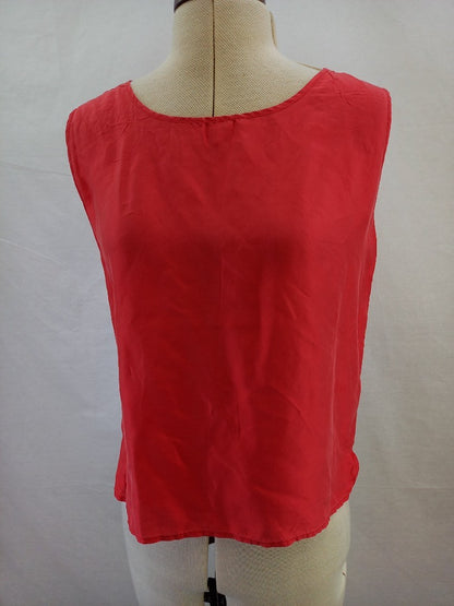 New Territories Coral Red Sleeveless Pure Silk Top - Size Small