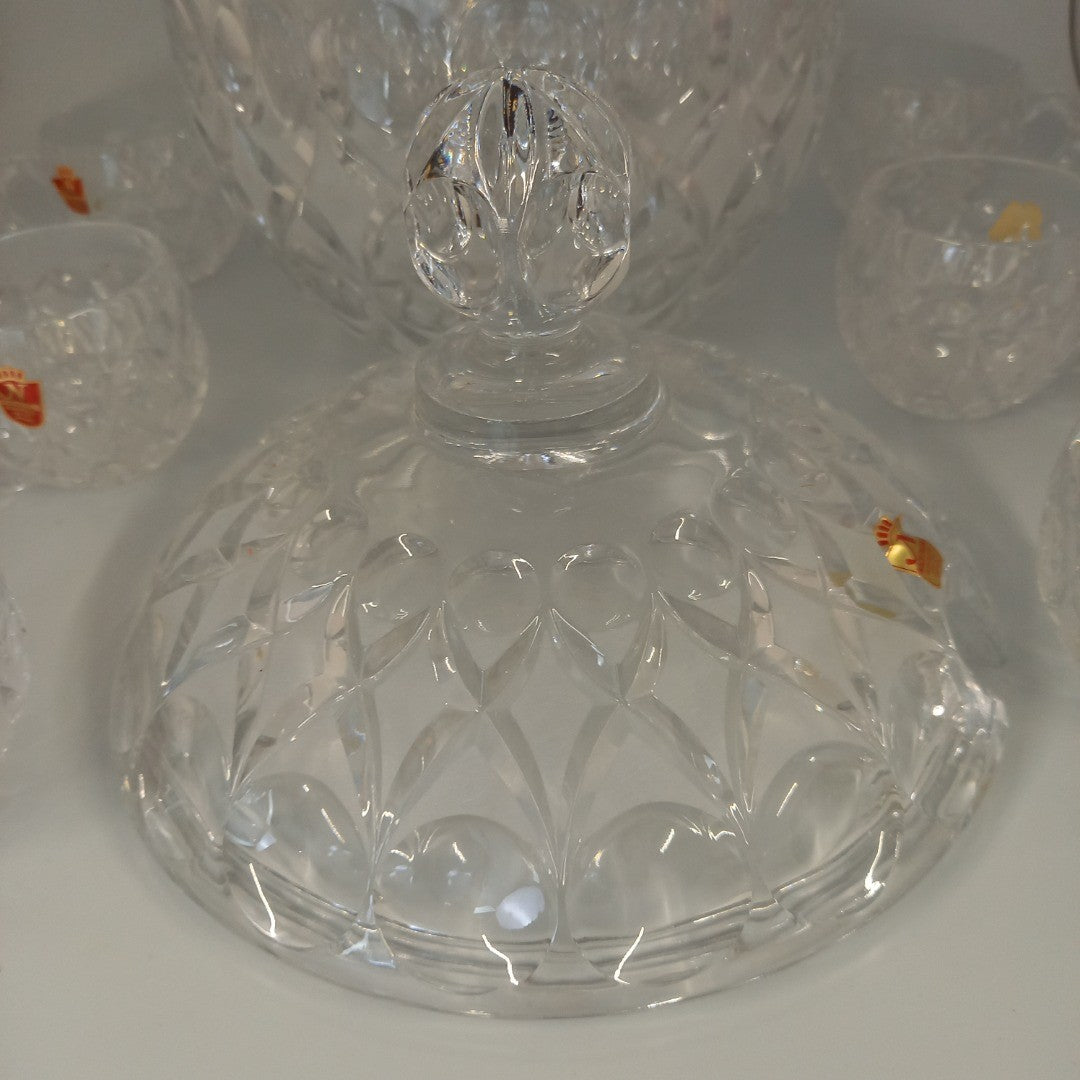 Nachtmann 24%  Crystal Punch Bowl Set inc. 6 Cups - Heavy - 12" x 8.5"