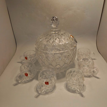 Nachtmann 24%  Crystal Punch Bowl Set inc. 6 Cups - Heavy - 12" x 8.5"